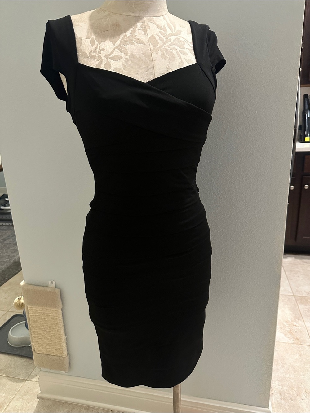 White House Black Market Black Ruched Sweetheart Midi Dress